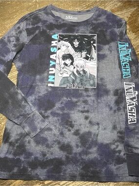 Inuyasha Black Gray Tie-Dye Long Sleeve Tee